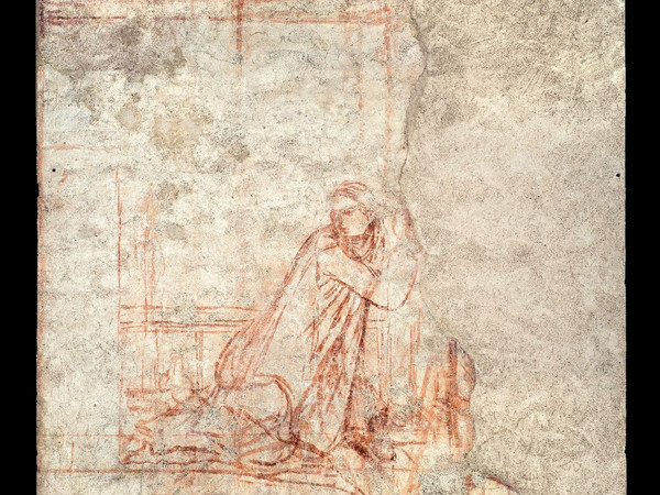 Ambrogio Lorenzetti, Annunciazione, 1334-1336, Sinopia strappata e applicata su supporto di poliestere e fibra di vetro, 238 x 441 cm, Chiusdino (Siena), Chiesa di San Galgano a Montesiepi, Cappella