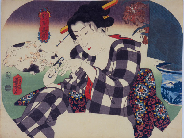 Utagawa Kuniyoshi, Tagliarsi le unghie, Serie: L’universo femminile (Shinramanzō), Circa 1843-44, Silografia policroma (nishikie), 29.2 x 22.4 cm, Masao Takashima Collection
