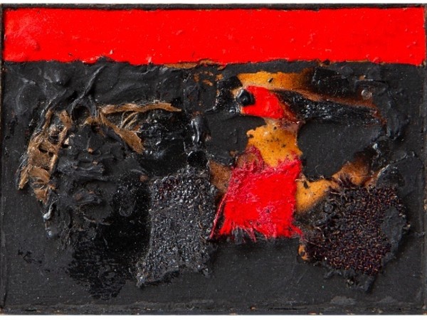 Alberto Burri, Senza Titolo, 1958. Mixed media (arcylic, canvas, vinavil) on board, cm. 4x5,7. Collezione Privata