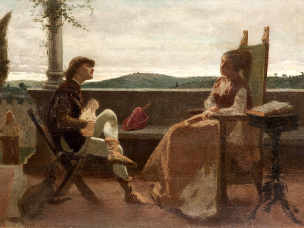 Cristiano Banti, Scena romantica, olio su tavola, 24,5x38 cm. Collezione privata