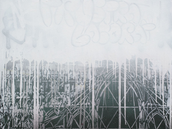 Farhan Siki, Now #2 (misty faith), 2015, Alkyd enamel, spray paint on canvas, 87 x 76 cm | Courtesy of Farhan Siki & Banca Generali Private Banking