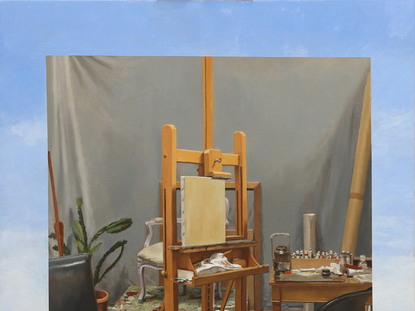 Tom Alberts, Beach and Studio, 2016, Olio su tela di lino, 66 x 81 cm