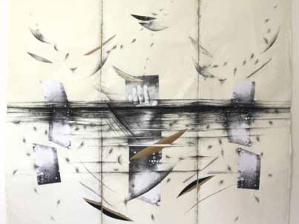 Ernesto Terlizzi, In volo, 2014, Tecnica mista su carta, china e cartone, cm 180x185 