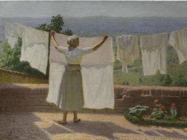 Angelo Morbelli, <em>Distendendo panni al sole</em>, 1916, Olio su tela, 62 x 43.5 cm