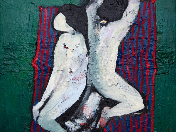 Andrea De Luca, Figure sul telo, 50 x 50cm., acrilico e olio su tela, 2015