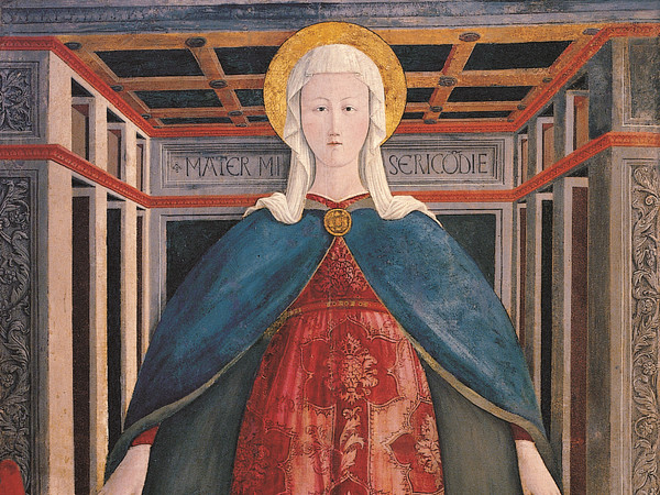 Girolamo di Giovanni, Madonna della Misericordia e i Santi Venanzio e Sebastiano, 1463, Tempera su tavola, 125 x 2016 cm, (Provenienza: Fiastra, Chiesa di San Martino a Tedico), Camerino, Pinacoteca e Museo Civici<br />