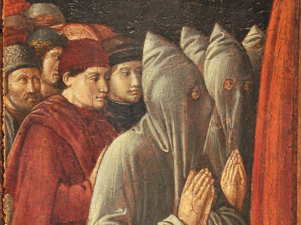Benozzo Gozzoli, Confratelli inginocchiati (frammento della Madonna della Misericordia), Tempera su tavola, 1460-65 circa, Milano, collezione privata