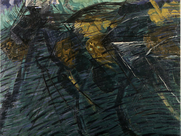 Umberto Boccioni, Bozzetto per quelli che vanno, 1911, Olio su tela, 95.5 × 121 cm | Courtesy of Museo del Novecento, Milano 