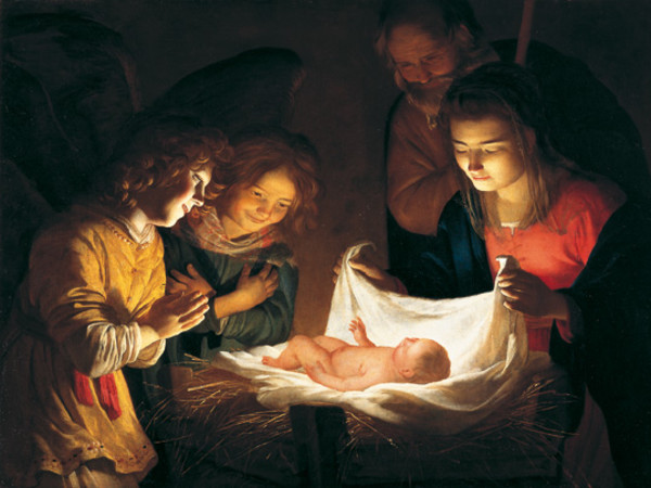 Gerrit van Honthorst - (Gherardo delle Notti) (Utrecht 1592 - 1656), Adorazione del Bambino, 1619-1620. Olio su tela. Firenze, Galleria degli Uffizi