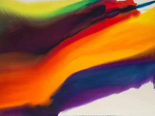 Paul Jenkins, Phenomena Gobi Wind, 1982, acquarello su carta, 78,4x109 cm