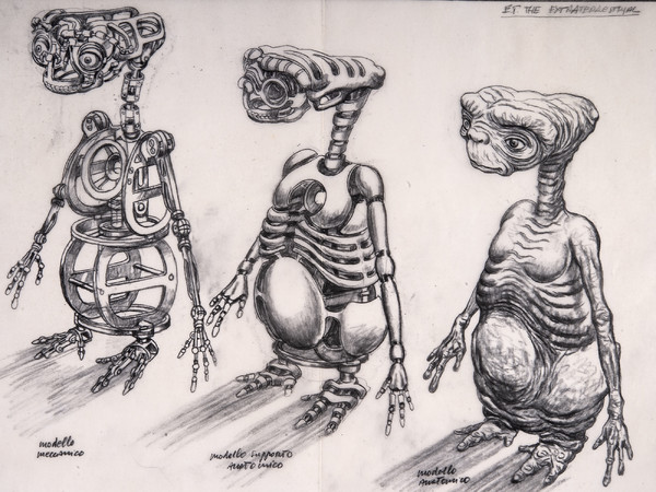 Carlo Rambaldi, Studio con proporzioni e movimenti: E.T. THE EXTRATERRESTRIAL, modello meccanico, modello supporto anatomico, modello anatomico, 1981 | © Fondazione Culturale Carlo Rambaldi