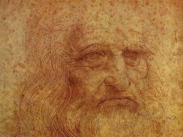 Leonardo da Vinci, <em>Autoritratto</em>, 1515 ca., sanguigna su carta, Torino, Biblioteca Reale.<br />