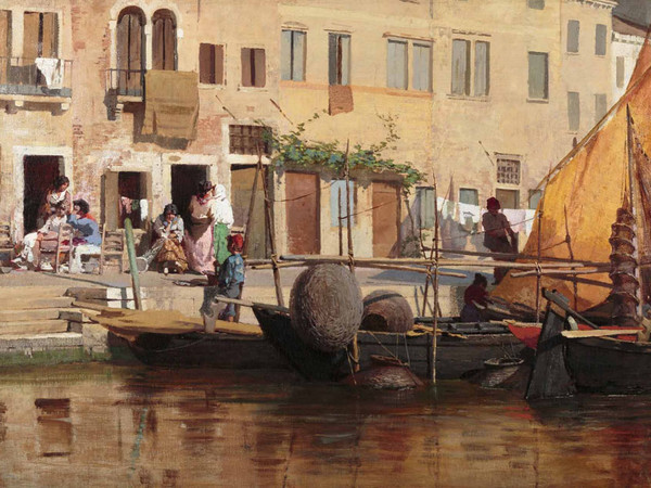 Egisto Lancerotto, Canale di Venezia. Olio su tela, cm 68,5 x 120,5. Londra, collezione privata