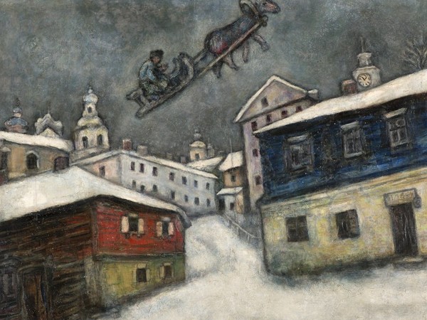 Marc Chagall, <em>Villaggio russo</em>, 1929, Olio su tela, 92 x 73 cm | Collezione privata, Svizzera | Chagall ® by SIAE 2019<br />