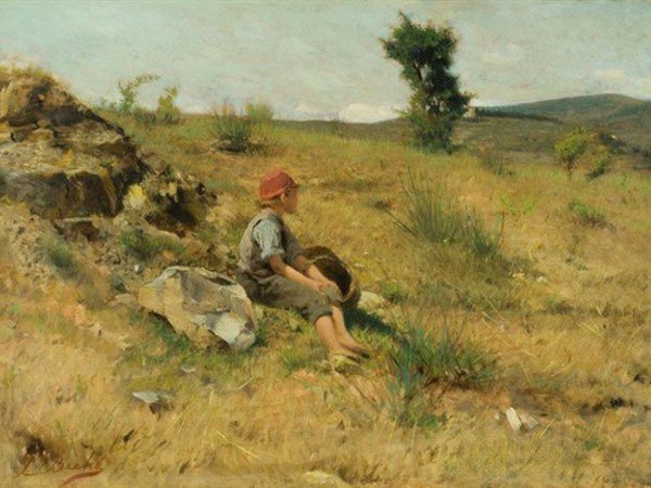 Luigi Bechi, Bambino al sole, olio su tavola, 35x45cm, 1875 ca.