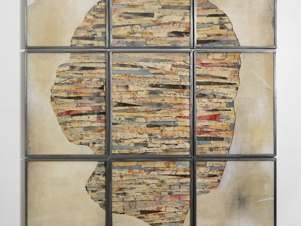 Umberto Manzo, Senza titolo, 2016, tecnica mista su carta e tela, legno, ferro, vetro, cm. 280×220. Donazione dell'artista