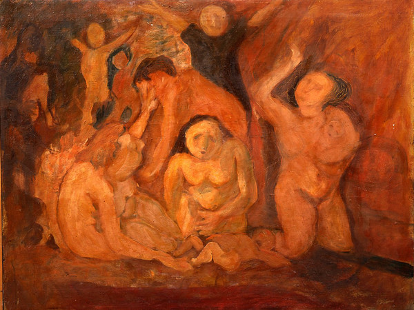 Arnaldo Badodi, Mosè salvato dalle acque, 1939, olio su tela, cm. 65x65