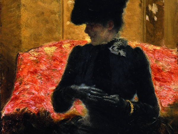 Giuseppe De Nittis, Signora sul divano rosso, 1876, Olio su tela, 27 x 41 cm, Collezione privata