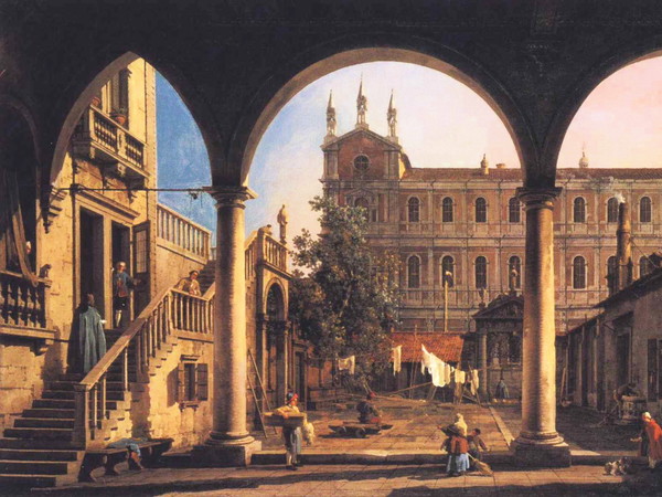 Canaletto, <em>Capriccio con la Scuola di San Marco vista dalla Loggia di Palazzo Grifalconi-Loredan</em>, Inizio 1750