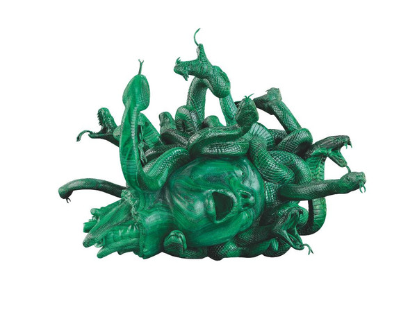 Damien Hirst, The Severed Head of Medusa, 2008. Malachite, 15 x 19.5 x 20.5 inches (380 x 496 x 520 mm). Edition of 3 with 2 artist’s proofs. Private Collector. Photographed by Prudence Cuming Associates Ltd 