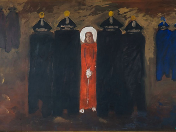 Aldo Carpi, L’arresto di Gesù, 1951, tecnica mista su tela, cm. 121x60. Milano, GASC