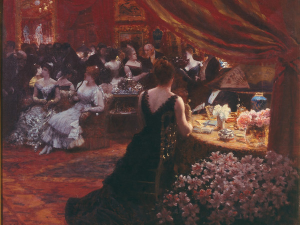 Giuseppe De Nittis, Il salotto della principessa Mathilde, 1883, Olio su tela, 92.5 x 74 cm, Barletta, Pinacoteca Giuseppe De Nittis