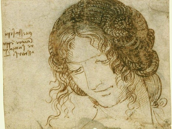 Leonardo da Vinci, Studio per l’acconciatura di una donna, 1504-1506 circa, Penna e inchiostro su carta bianca, 112 x 92 mm, Windsor Castle, Royal Library