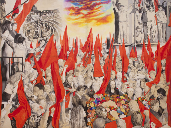 Renato Guttuso, Funerali di Togliatti, 1972. Tecnica mista su tavola, 340 440 cm. MAMbo - Museo d'Arte Moderna di Bologna (deposito permanente dell’Associazione Enrico Berlinguer) 