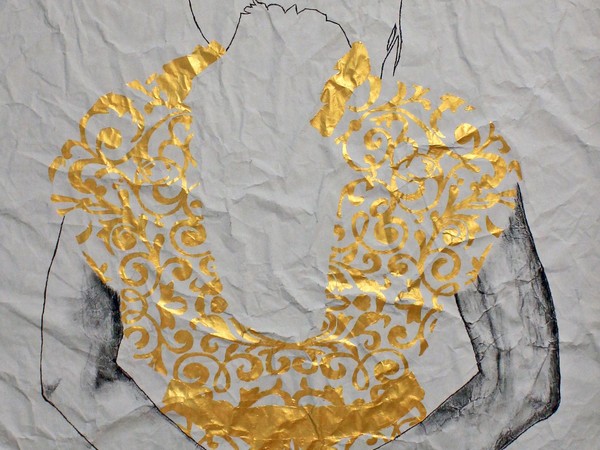 Enrico Porro, Colazione a Istanbul, 105x185 cm., acrilico e carboncino su carta stropicciata, 2018