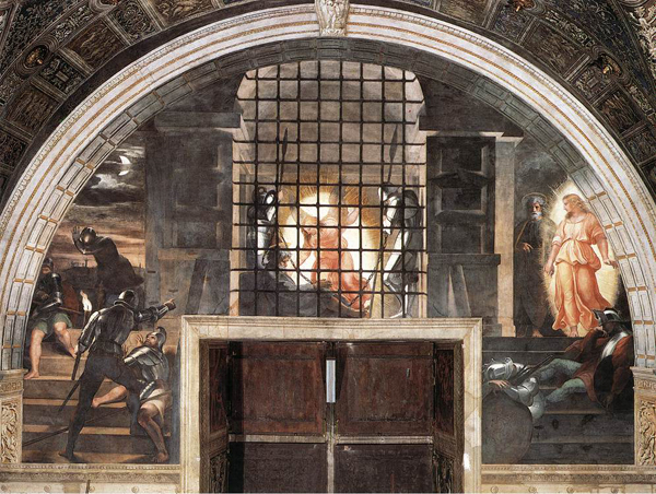  Raffaello Sanzio, Liberazione di San Pietro, Stanza di Eliodoro, 1514, Affresco 