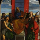 Palma il Vecchio, San Pietro in cattedra e i santi Giovanni Battista, Marco, Augusta, Paolo, Tiziano e Giustina, olio su tavola trasferito su tela, Oderzo, Chiesa di Fontanelle, Venezia, Gallerie dell’Accademia