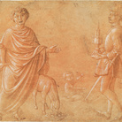 Benozzo Gozzoli, Filemone e l'asino, Gesù Bambino benedicente, Re Magopenna, 1459 circa, Inchiostro marrone, acquerello marrone, biacca su carta tinta rossiccia, Firenze, Gabinetto Disegni e Stampe degli Uffizi