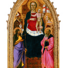 Nardo di Cione (Firenze, doc. 1343-1365), Madonna in trono col Bambino e i santi Zanobi, Giovanni Battista, Reparata e Giovanni Evangelista, 1356, Tempera su tavola
