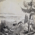 Giandomenico Tiepolo, Famiglia di cani con cuccioli, penna e inchiostro grigio, inchiostro diluito grigio, mm 240x190. Firenze, Collezione privata