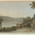 Francis Towne, Veduta del Tevere, 1780, penna e acquarello su carta, 20,8 x 54,3 cm