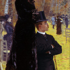 Giuseppe De Nittis, Alle corse di Auteuil- Sulla seggiola, 1883, Olio su tela, cm. 107,5x57, Barletta, Pinacoteca Giuseppe De Nittis 