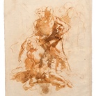  Giambattista Tiepolo, Morte di Giacinto (studio per il dipinto con l’omonimo soggetto oggi al Museo Thyssen-Bornemisza di Madrid), penna e inchiostro bruno, inchiostro diluito bruno, pietra rossa, mm 337x242. Trieste, Civico Museo Sartorio