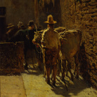 Telemaco Signorini, Mercato del bestiame, 1864. Olio su cartone, 27 x 15 cm. Museo Nazionale della Scienza e della Tecnologia Leonardo da Vinci, Milano