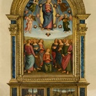Perugino, Pala di Corciano, 1513 olio e tempera su tavola, tavola centrale 256x 150 cm; predelle 33 x 71,5 cm e 33 x 72 cm. Corciano, Chiesa parrocchiale di Santa Maria Assunta