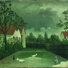 Henri Rousseau, La basse-cour/ Il cortile, 1896 - 1898. Olio su tela, cm 24,6 x 32,9. Parigi, Centre Pompidou, Musée National d'art moderne-Centre de création industrielle, Legs de Mrs Nina Kandinsky en 1981. Photo © Centre Pompidou, MNAM-CCI, Dist. RMN - Grand Palais/Droits reserves
