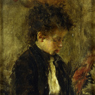 Antonio Mancini (Roma, 1852 - 1930), Modellina, 1874-1880, Olio su tela, 27 x 41 cm