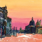 Geoffrey Humphries, Sunset, Salute from Accademia, 2010, Acquerello su carta, 37 x 27 cm | Courtesy of the Artist and The Osborne Studio Gallery, London