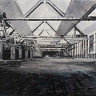 Domenico Marranchino, Capannone abbandonato, San Giuliano Milanese, Milano, 2017, Olio su tela, 240 x 160 cm