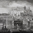 Luigi Rossini, Parte del Foro Romano e del Monte Capitolino col Tempio di Giove, 1829, Acquaforte | Courtesy Museo di Roma, Gabinetto Comunale delle Stampe