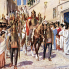 401 | Arrivano i VisigotiAssedio dei barbari capitanati da Alarico | Allan Stewart, Alarico che entra ad Atene, rappresentazione artistica del 1920 di Alarico che sfila per Atene dopo aver conquistato la città nel 395