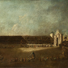 Francesco Guardi, Sfilata dei carri allegorici in Piazza San Marco per i Conti del Nord, 1782 ca., 82 x 104,5 cm | Courtesy of Fondazione Cini, Venezia