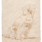 Giambattista Tiepolo, Caricatura di gentiluomo che dorme in  poltrona, penna e inchiostro bruno, inchiostro diluito bruno, tracce di quadrettatura a grafite, mm 221x171. Trieste, Civico Museo Sartorio