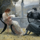 Giulio Aristide Sartorio, La lettura (Catullo e Clodia), circa 1890, olio su tela. Collezione privata, courtesy &copy; Fondazione Magnani Rocca