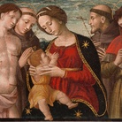 Att. Cola dell’Amatrice, Madonna del riparo (Madonna con il Bambino tra i santi Sebastiano, Antonio, Francesco e Rocco), 1530 ca, Tempera su tela, 75 x 48 cm, Ascoli Piceno, Pinacoteca Civica