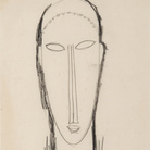 Amedeo Modigliani, Testa di fronte, 1912-1914, Matita su carta, 262 x 428 mm, Collezione privata | Courtesy of Palazzo Ducale, Genova 2017